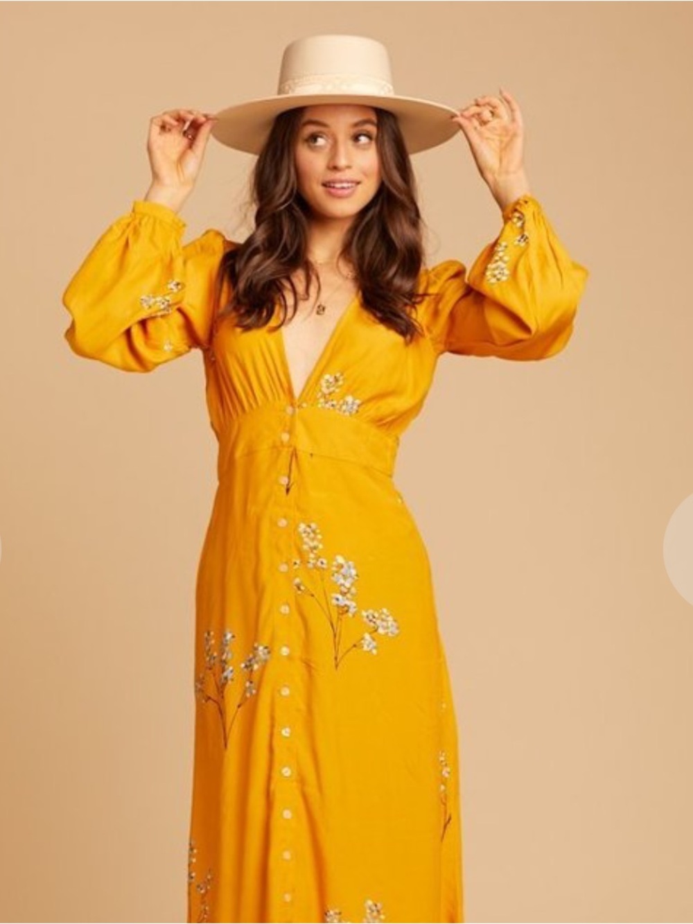 Rue Stiic Mustard Floral Button Front Midi Dress Boho Romantic